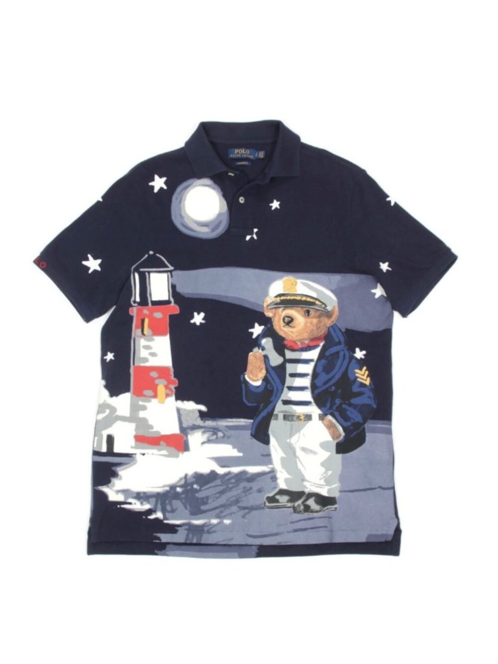 Polo Ralph Lauren Polo Bear Lighthouse Polo Navy Mens Nautical Graphic sz S /276